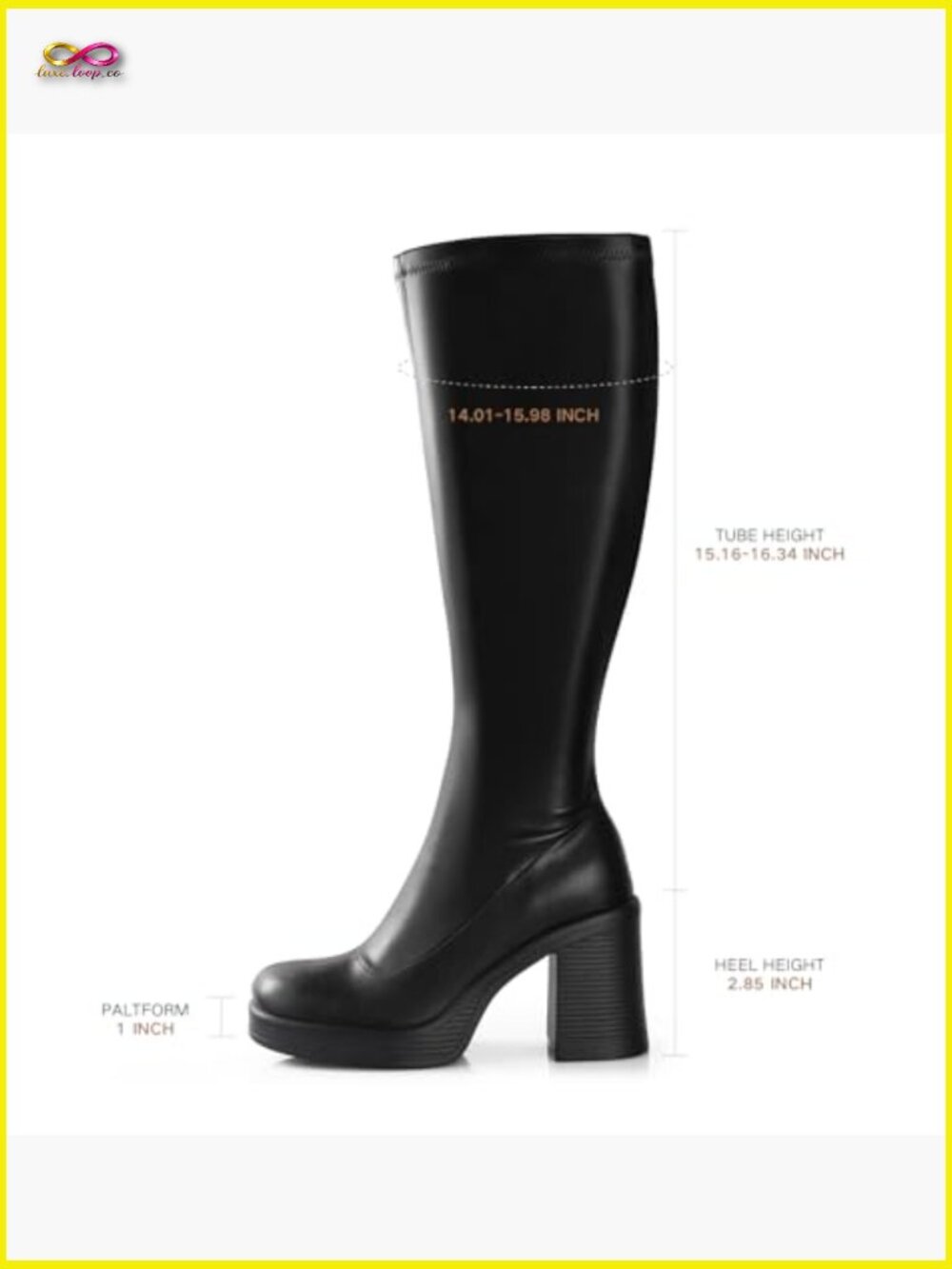 Knee High Platform Boots Chunky Heel Side Zipper Square Toe Gogo Boots - Picture 4 of 7